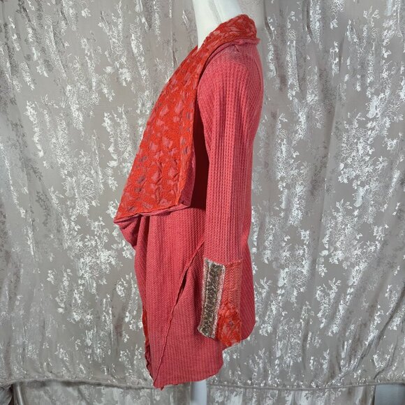 Aratta Silent Journey Waterfall Waffle Knit Open Cardigan Beading Boho Size M - Picture 4 of 10